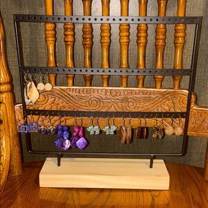 Black Jewelry Organizer Stand with all handmade earrings shown